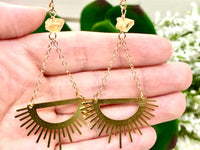 Raw Citrine & Brass Dangle Sun Earrings - November Birthstone