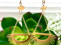 Raw Citrine & Brass Dangle Sun Earrings - November Birthstone