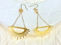 Raw Citrine & Brass Dangle Sun Earrings - November Birthstone