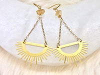 Raw Citrine & Brass Dangle Sun Earrings - November Birthstone