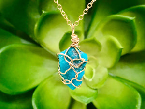 Genuine Raw Turquoise 14K Yellow Goldfill Wire-Wrapped Necklace - Sagittarius & December Birthstone