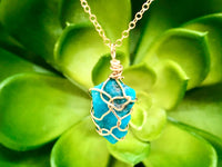 Genuine Raw Turquoise 14K Yellow Goldfill Wire-Wrapped Necklace - Sagittarius & December Birthstone