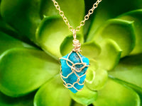 Genuine Raw Turquoise 14K Yellow Goldfill Wire-Wrapped Necklace - Sagittarius & December Birthstone