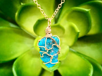 Genuine Raw Turquoise 14K Yellow Goldfill Wire-Wrapped Necklace - Sagittarius & December Birthstone