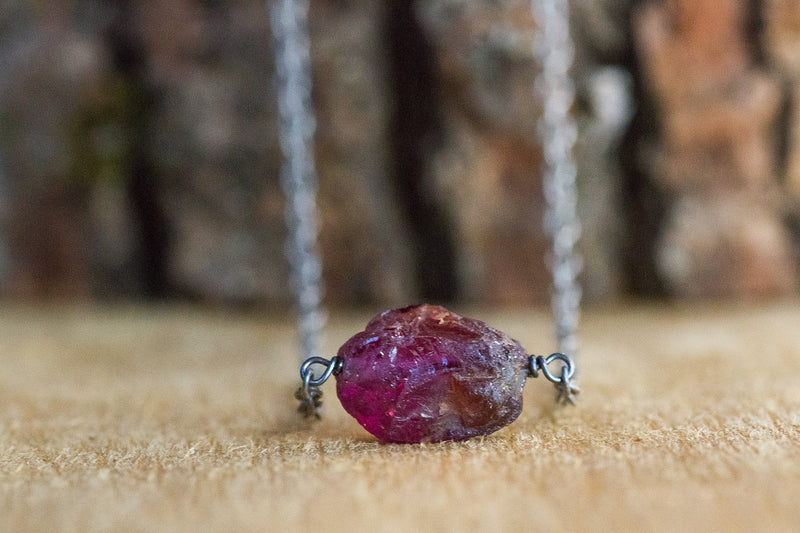 Dainty Raw Garnet January Birthstone Bar Necklace