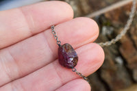 Dainty Raw Garnet January Birthstone Bar Necklace