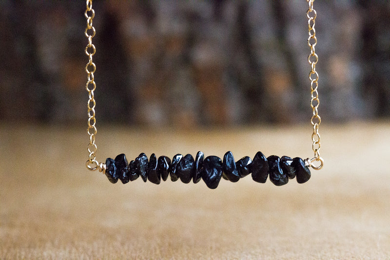 Raw Black Tourmaline Bar Necklace