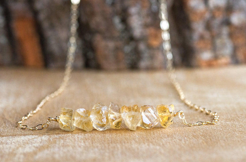 Raw Citrine Bar Necklace