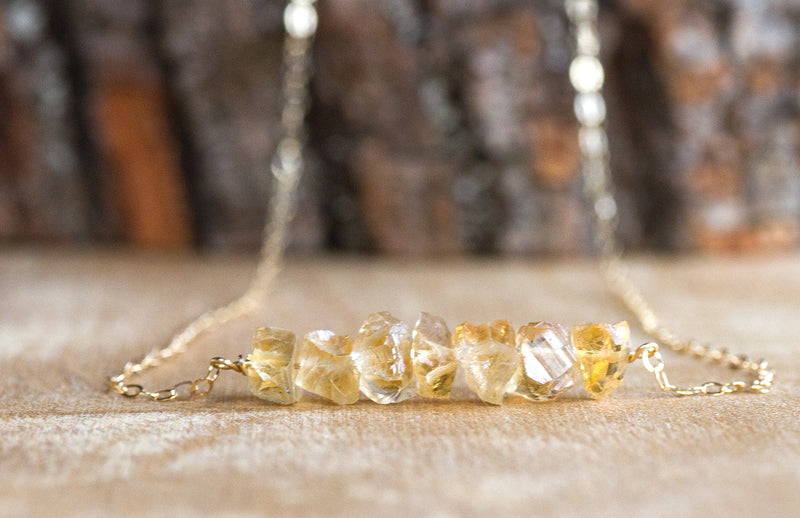 Raw Citrine Bar Necklace