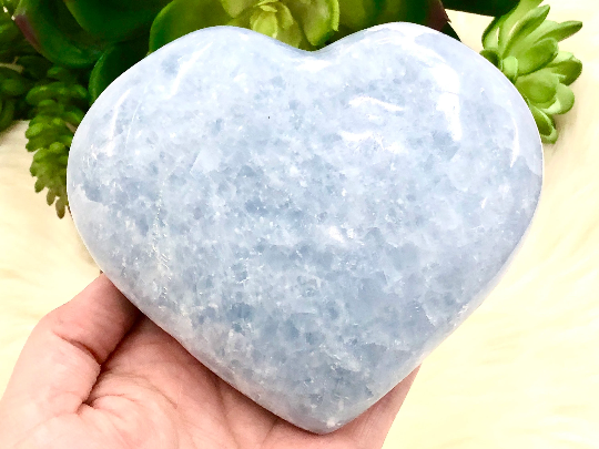 Extra Large Blue Calcite Heart 117mm IV - Anxiety Stone - Throat Chakra Stone
