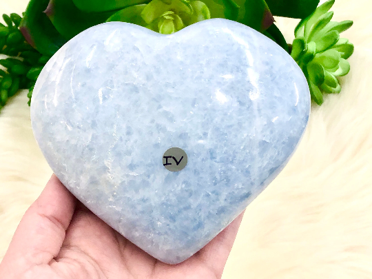 Extra Large Blue Calcite Heart 117mm IV - Anxiety Stone - Throat Chakra Stone