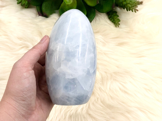 Blue Calcite Freeform Stone 127mm KA  - Anxiety Crystal - Throat Chakra Stone - Self Standing Stones