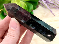 Garnet in Arfvedsonite Tower 88mm TJ - Throat & Root Chakra Stone