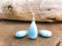 Real Larimar Drop Pendant Necklace