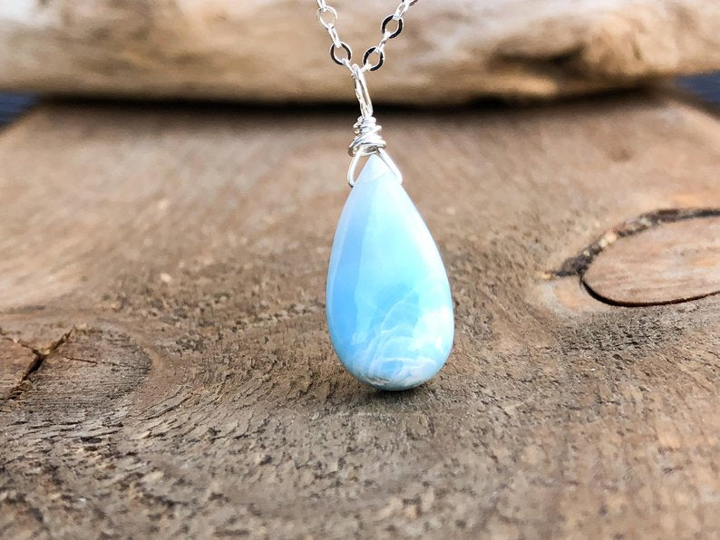 Real Larimar Drop Pendant Necklace