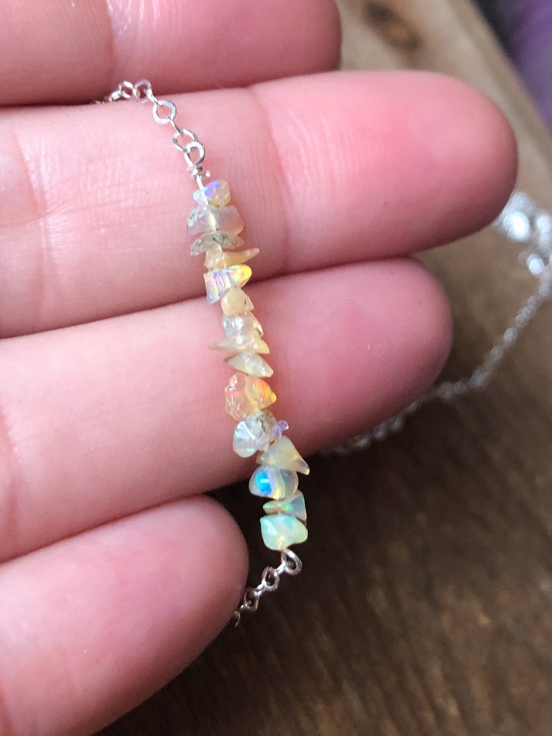 Raw Opal Bar Necklace