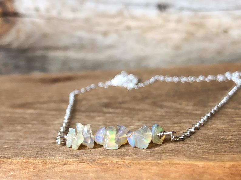 Raw Opal Bar Necklace