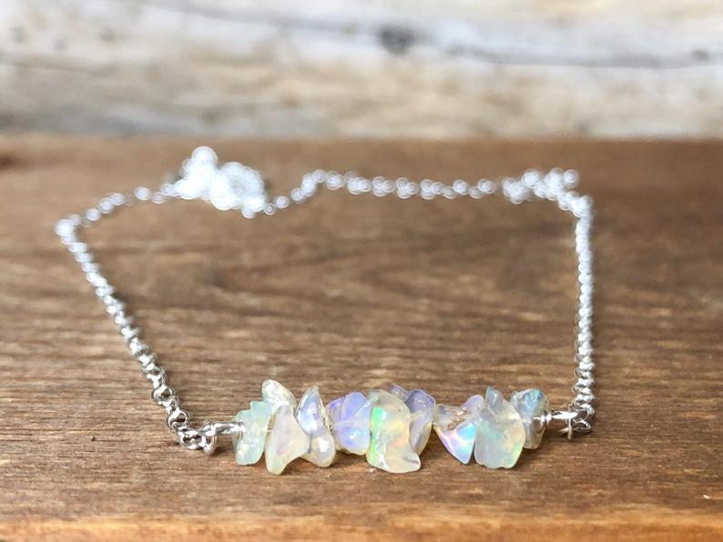 Raw Opal Bar Necklace