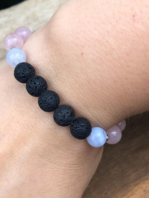Blue Lace Agate and Lava Rock Essential Oil Diffuser Bracelet