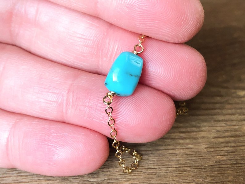Dainty Real Turquoise Bar Necklace