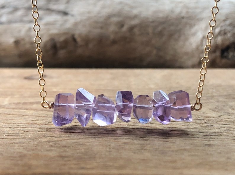 Amethyst February Birthstone Bar Necklace