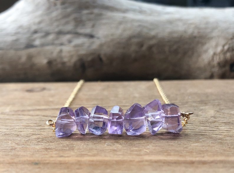 Amethyst February Birthstone Bar Necklace