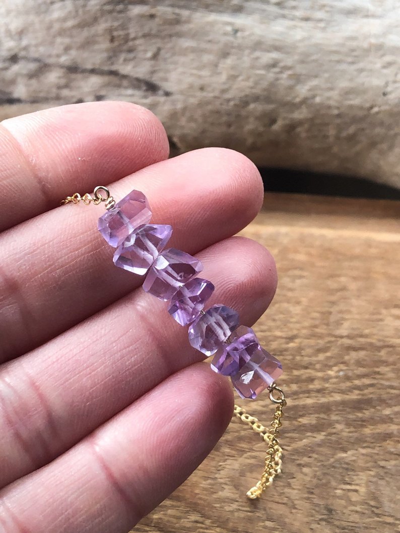 Amethyst February Birthstone Bar Necklace