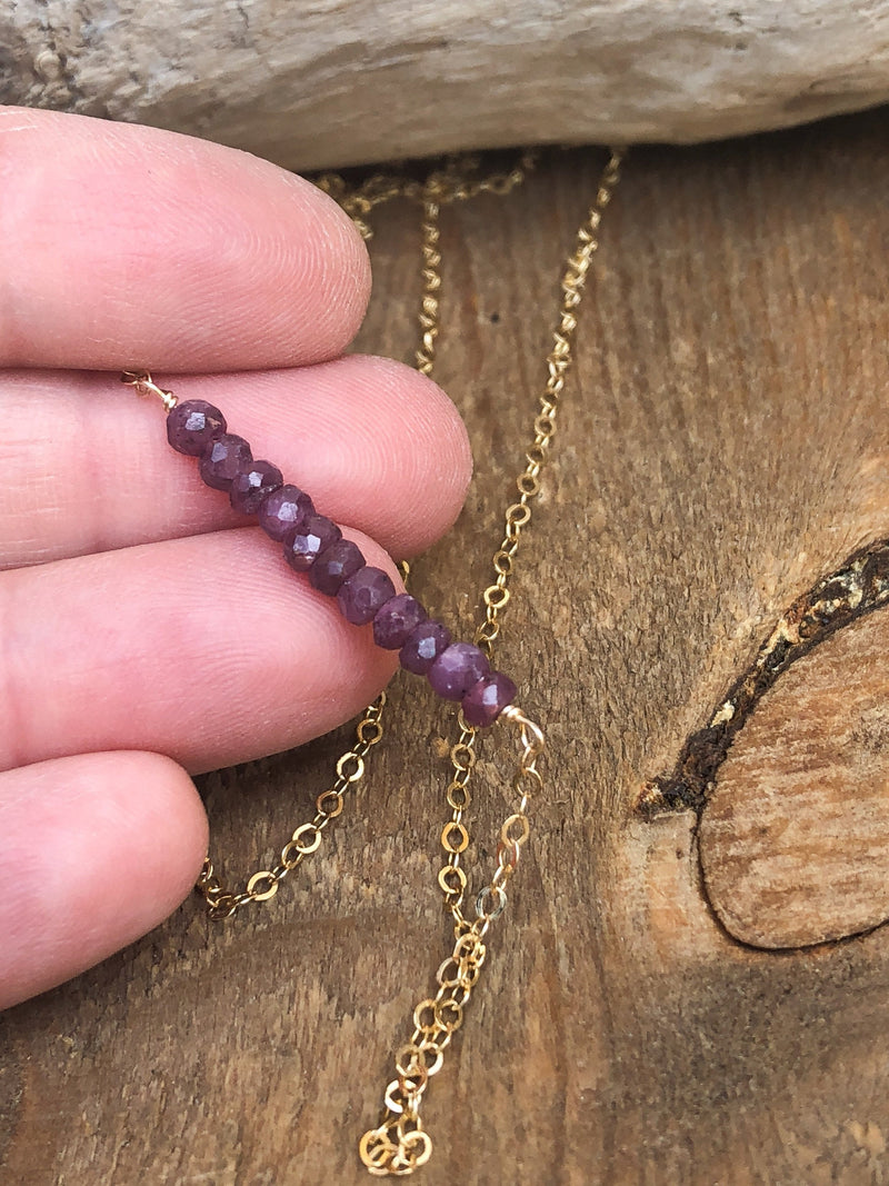 Dainty Ruby Bar Necklace - July Birthstone Necklace