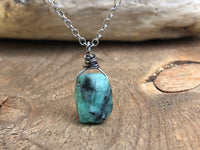 Raw Emerald Necklace - May Birthstone - Taurus Zodiac - Heart Chakra