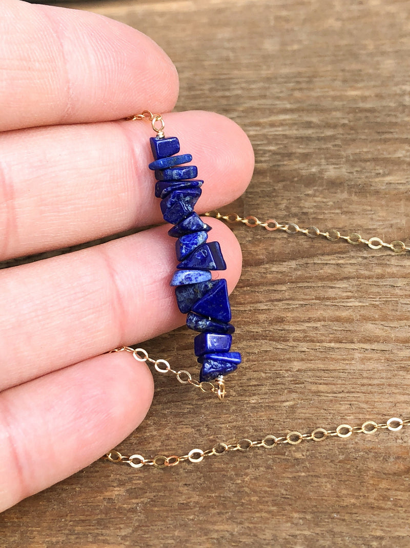 Raw Lapis Lazuli Bar Necklace - Raw Stone Necklace - September Birthday Gift for Her - Lapis Lazuli Jewelry - September Birthstone Necklace