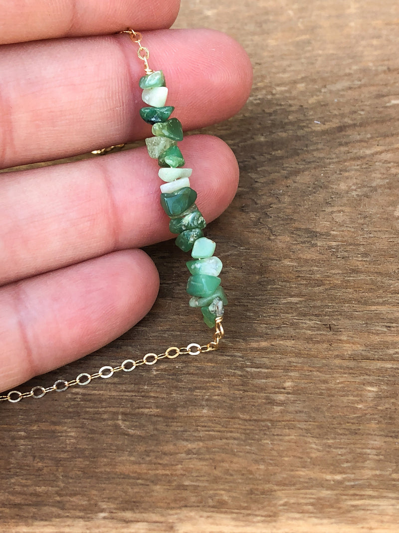 Raw Chrysoprase Necklace - Raw Stone Necklace - Chrysoprase Jewelry in Silver, Gold or Rose Gold - Chrysoprase Bar Necklace - Gift for Her