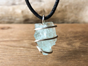 Silver Raw Aquamarine Stone Necklace