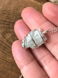 Silver Raw Aquamarine Stone Necklace