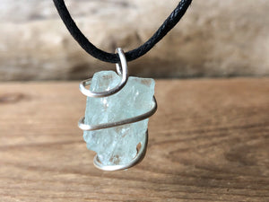 Silver Raw Aquamarine Stone Necklace