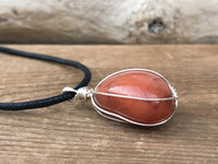 Wire Wrapped Carnelian Crystal Pendant Necklace