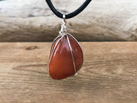 Wire Wrapped Carnelian Crystal Pendant Necklace