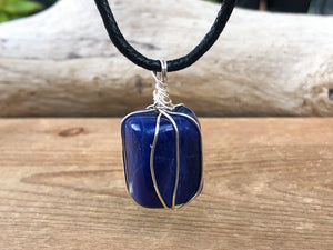 Wire Wrapped Sodalite Pendant Necklace - Throat Chakra Stone Necklace