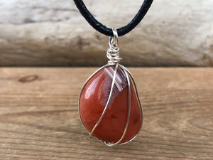 Wire Wrapped Carnelian Crystal Pendant Necklace