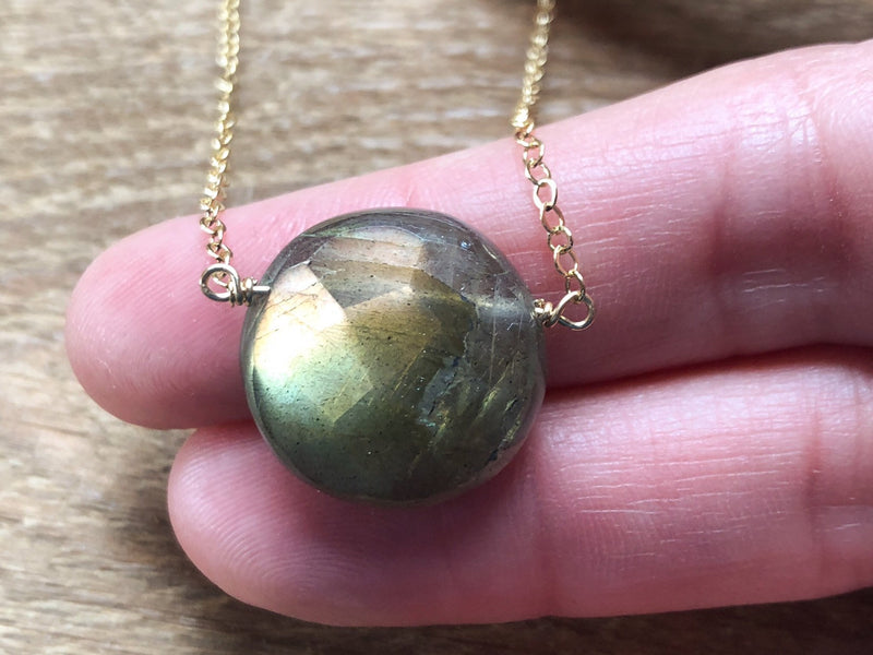 Gold Labradorite Necklace - Healing Crystal Pendant Necklace