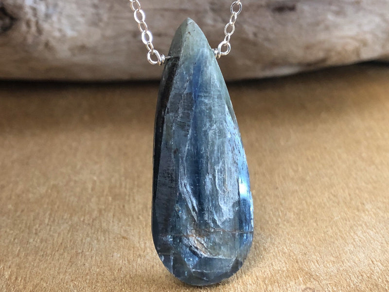 Large Blue Kyanite Pendant Necklace - Throat Chakra Jewelry