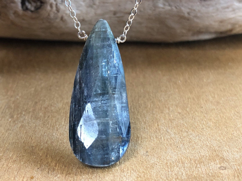 Large Blue Kyanite Pendant Necklace - Throat Chakra Jewelry