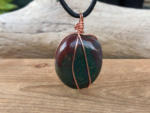 Wrapped Bloodstone Pendant Necklace