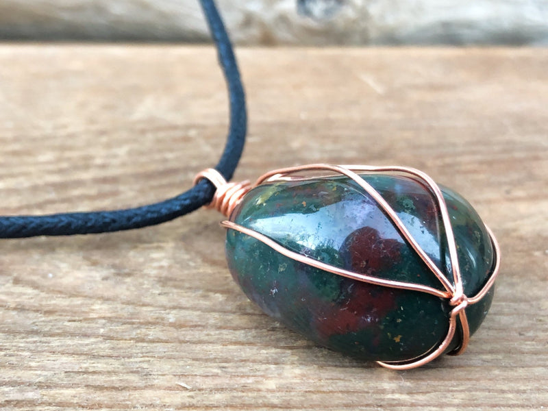 Wrapped Bloodstone Pendant Necklace