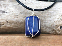 Wire Wrapped Sodalite Pendant Necklace - Throat Chakra Stone Necklace