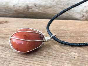 Wire Wrapped Carnelian Crystal Pendant Necklace