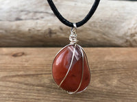 Wire Wrapped Carnelian Crystal Pendant Necklace