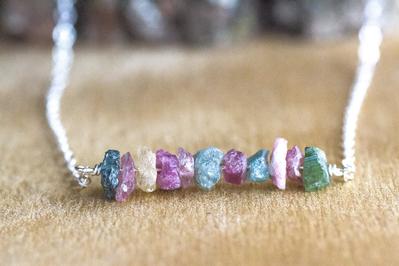 Raw Watermelon Tourmaline Necklace - October Birthstone - Libra Zodiac