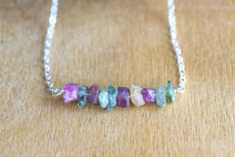 Raw Watermelon Tourmaline Necklace - October Birthstone - Libra Zodiac