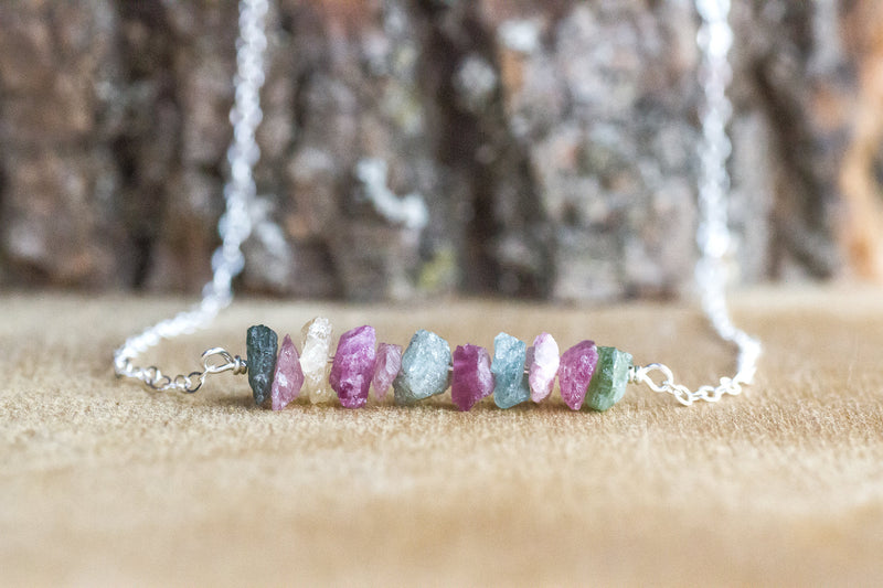 Raw Watermelon Tourmaline Necklace - October Birthstone - Libra Zodiac