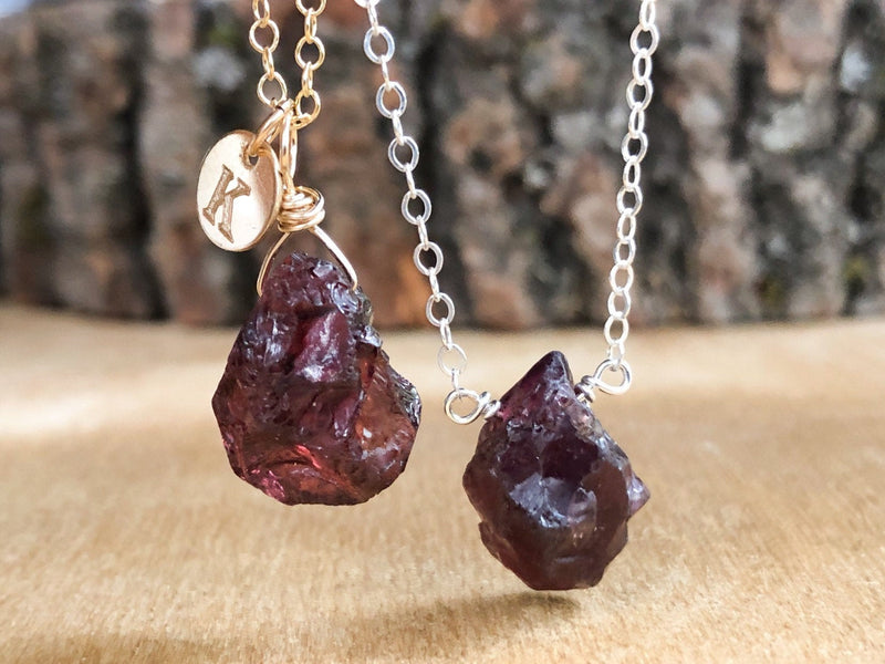 Garnet Necklace, Raw Crystal Necklace, Garnet Jewelry, January Birthstone  Necklaces for Women in Gold & Silver - Etsy
